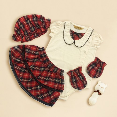 春夏彌月禮盒-二件組短袖兔裝+俏麗短裙(紅色)