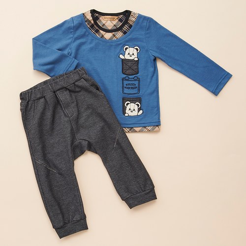 【最後現貨N65】KA經典格紋HELLO熊上衣+長褲套裝(共二色)