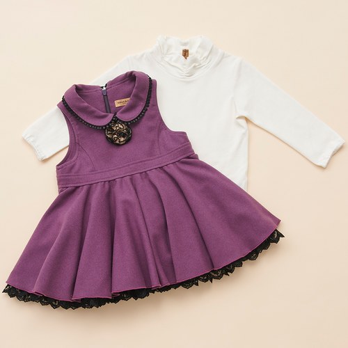 KA優雅純色洋裝+素色上衣套裝(紫色)