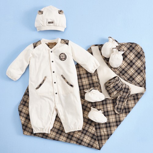滿月服禮盒春夏款-經典格包巾+長兔裝