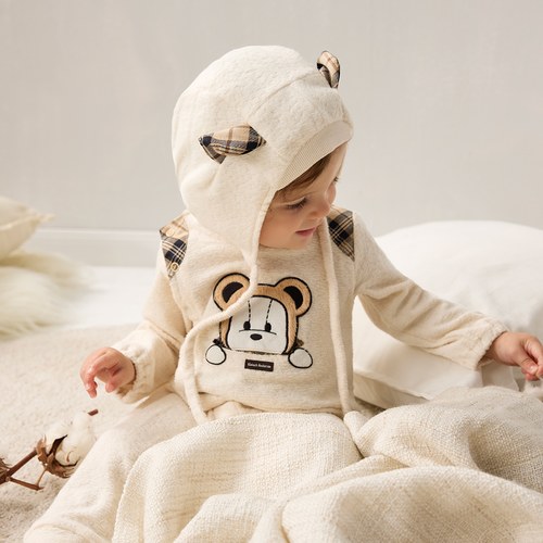 KA有機棉毛巾布BABY熊造型帽(米色)
