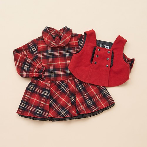 紅格紋澎澎裙+背心套裝(紅色)