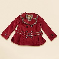 KA風衣式短版秋冬附腰帶外套 -紅色